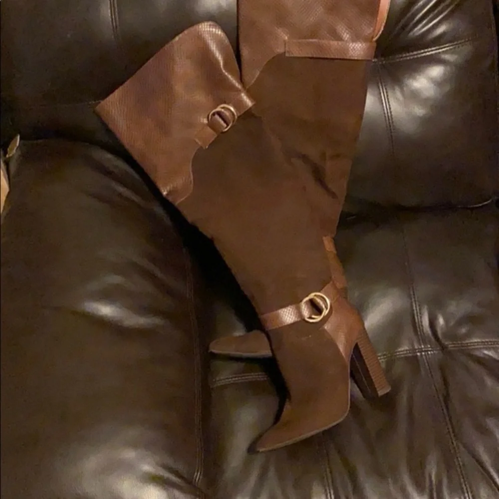 Brown Congnac Over The Knee Boots Roxanne Suede and Faux Leather size 7 NIB - Picture 6 of 6
